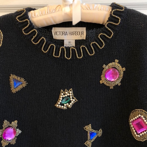 Vintage 1980s Bejeweled Sweater Med Excellent Cond - Picture 3 of 11